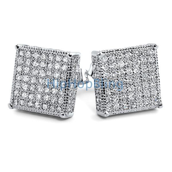 3D Box XL CZ Micro Pave Bling Bling Earrings HipHopBling