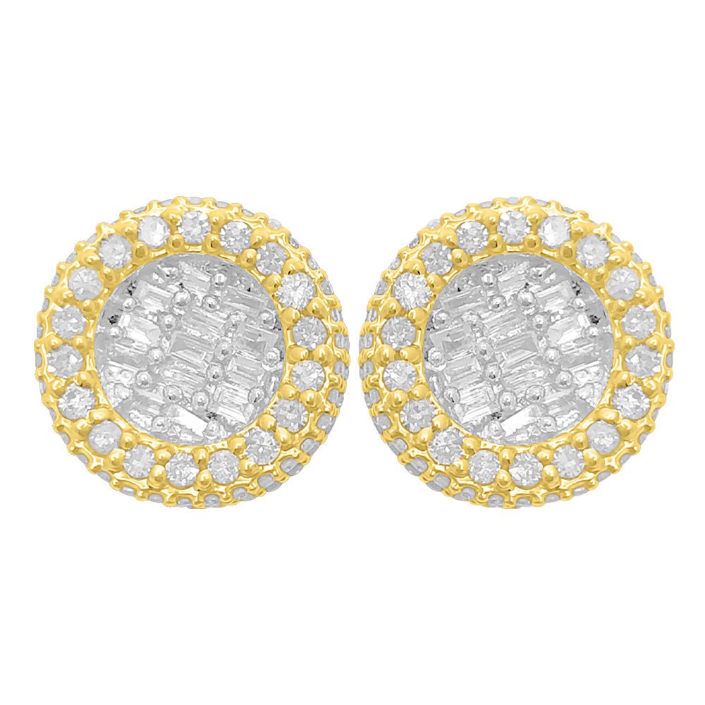 3D Circle Baguette Diamond Earrings 1.10cttw 10K Yellow Gold HipHopBling