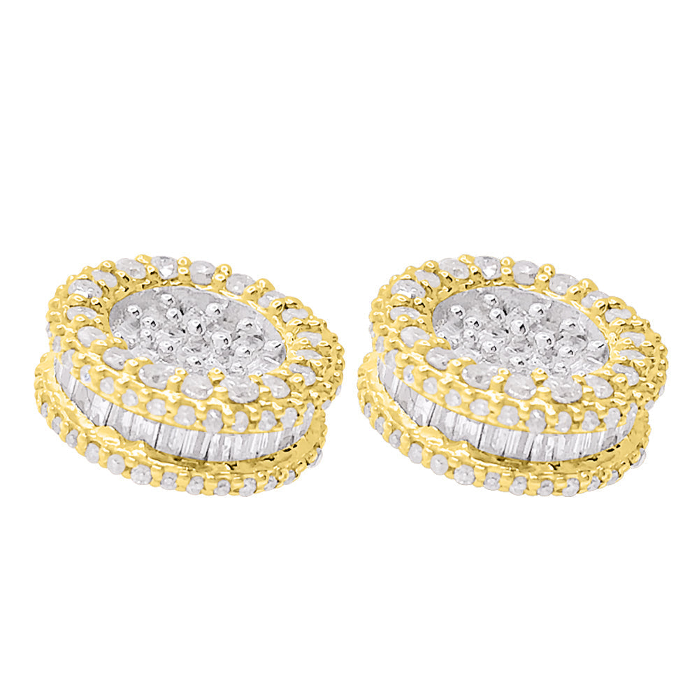 3D Circle Baguette Diamond Earrings 1.10cttw 10K Yellow Gold HipHopBling