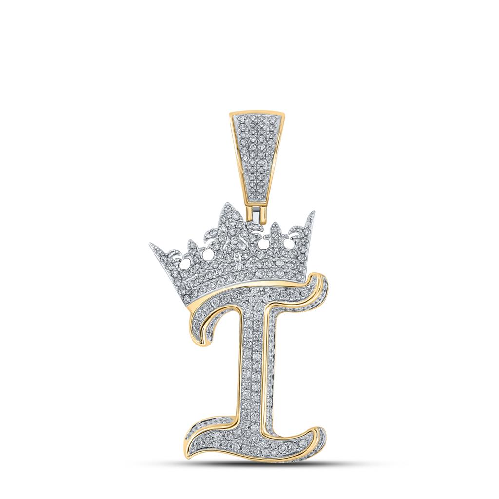 3D Crown A - Z Letter Initial Diamond Pendant 10K Yellow Gold A HipHopBling