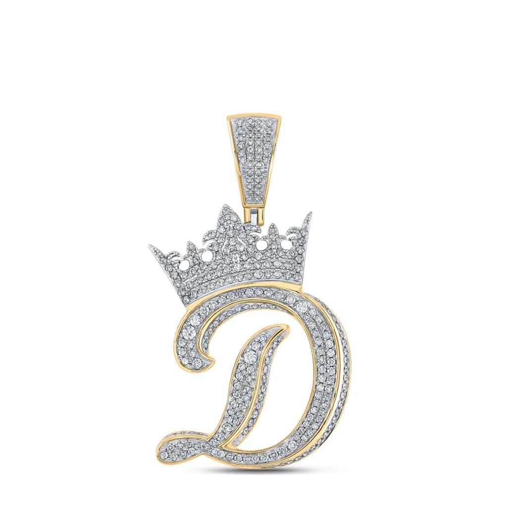 3D Crown A - Z Letter Initial Diamond Pendant 10K Yellow Gold A HipHopBling