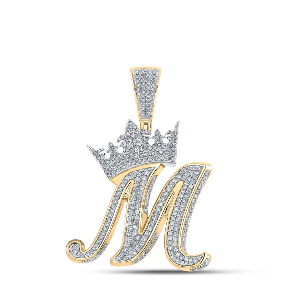 3D Crown A - Z Letter Initial Diamond Pendant 10K Yellow Gold A HipHopBling