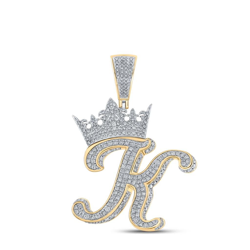 3D Crown A - Z Letter Initial Diamond Pendant 10K Yellow Gold A HipHopBling
