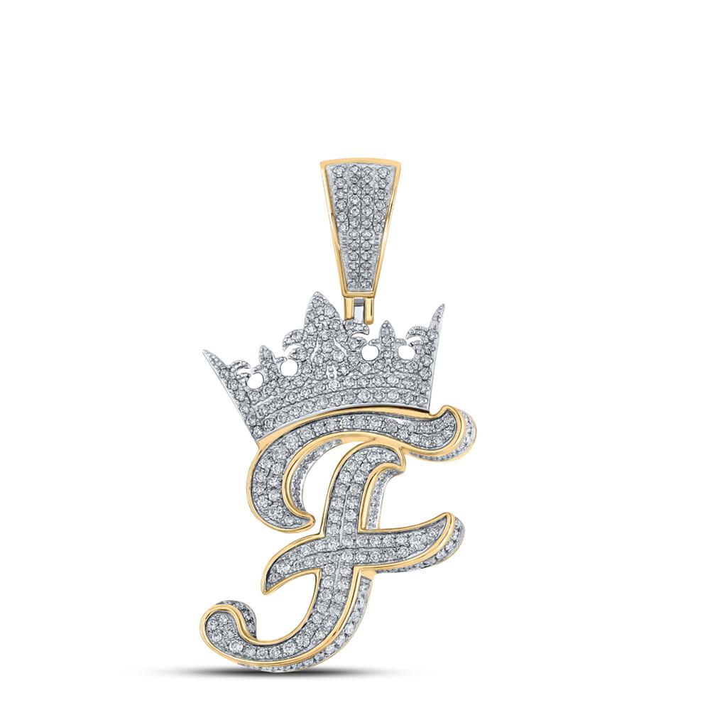 3D Crown A - Z Letter Initial Diamond Pendant 10K Yellow Gold A HipHopBling