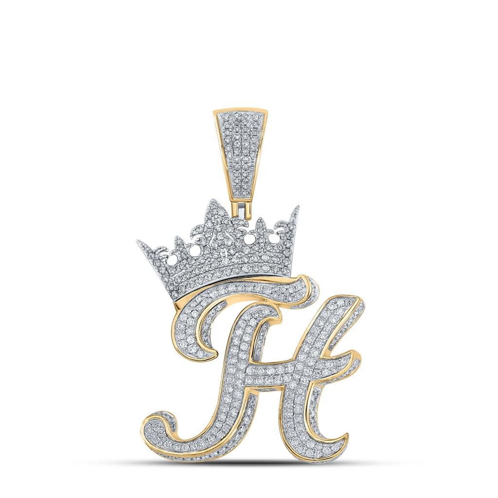 3D Crown A - Z Letter Initial Diamond Pendant 10K Yellow Gold A HipHopBling