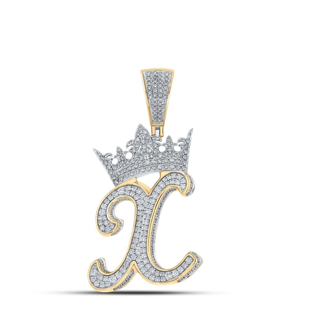 3D Crown A - Z Letter Initial Diamond Pendant 10K Yellow Gold A HipHopBling