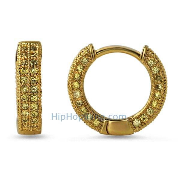 3D Hoop Earrings Lemonade CZ Micro Pave HipHopBling