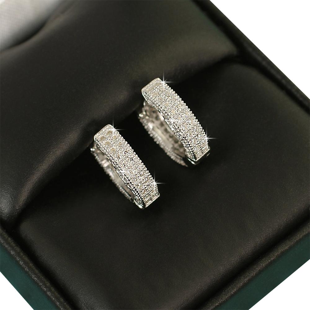 3D Hoop VVS Moissanite Earrings .925 Sterling Silver Yellow Gold HipHopBling