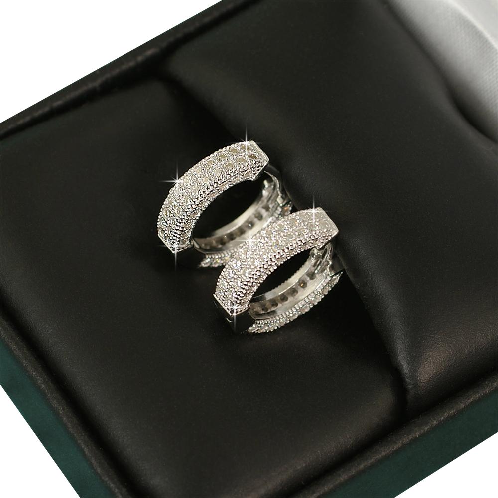 3D Hoop VVS Moissanite Earrings .925 Sterling Silver Yellow Gold HipHopBling