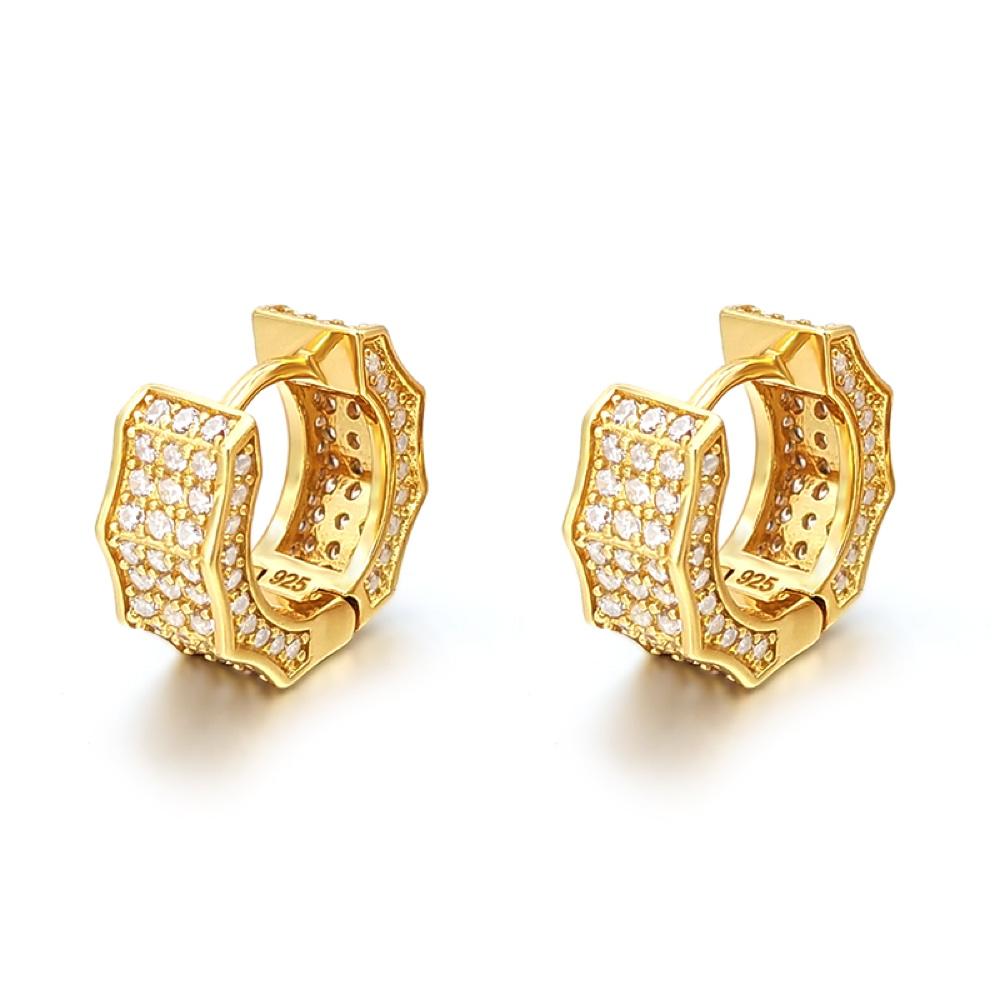 3D Ice Wave CZ Huggie Hoop Iced Out Earrings .925 Silver Yellow Gold HipHopBling