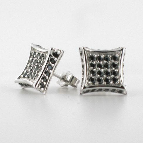 3D Kite Earrings Black CZ Micro Pave .925 Silver HipHopBling