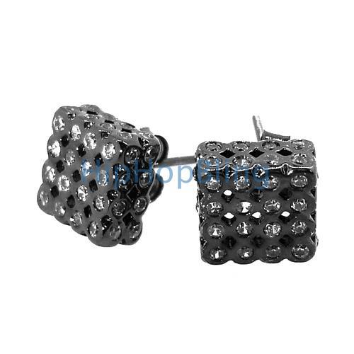 3D LG White on Black CZ Cube Bezel .925 Silver Micro Pave Earrings HipHopBling