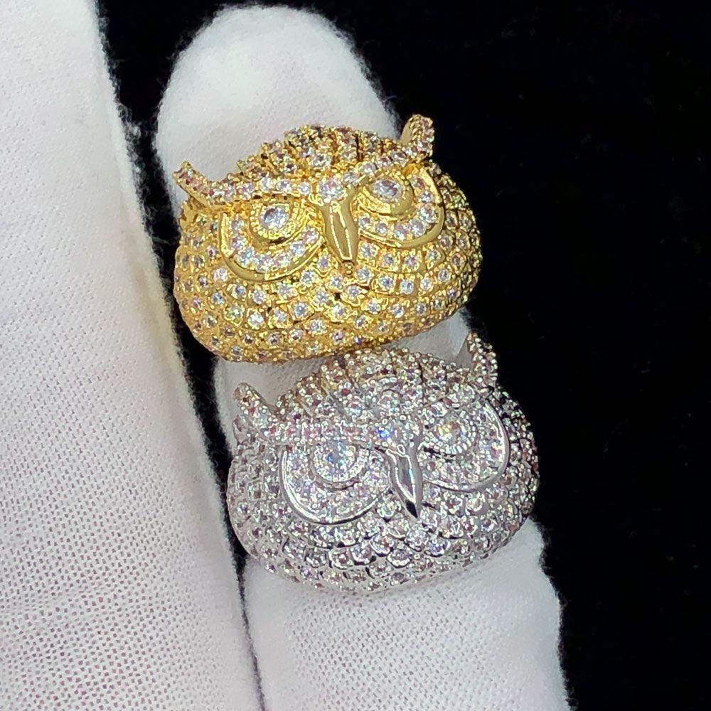 3D Owl VVS Hip Hop Iced Out Ring White Gold 7 HipHopBling