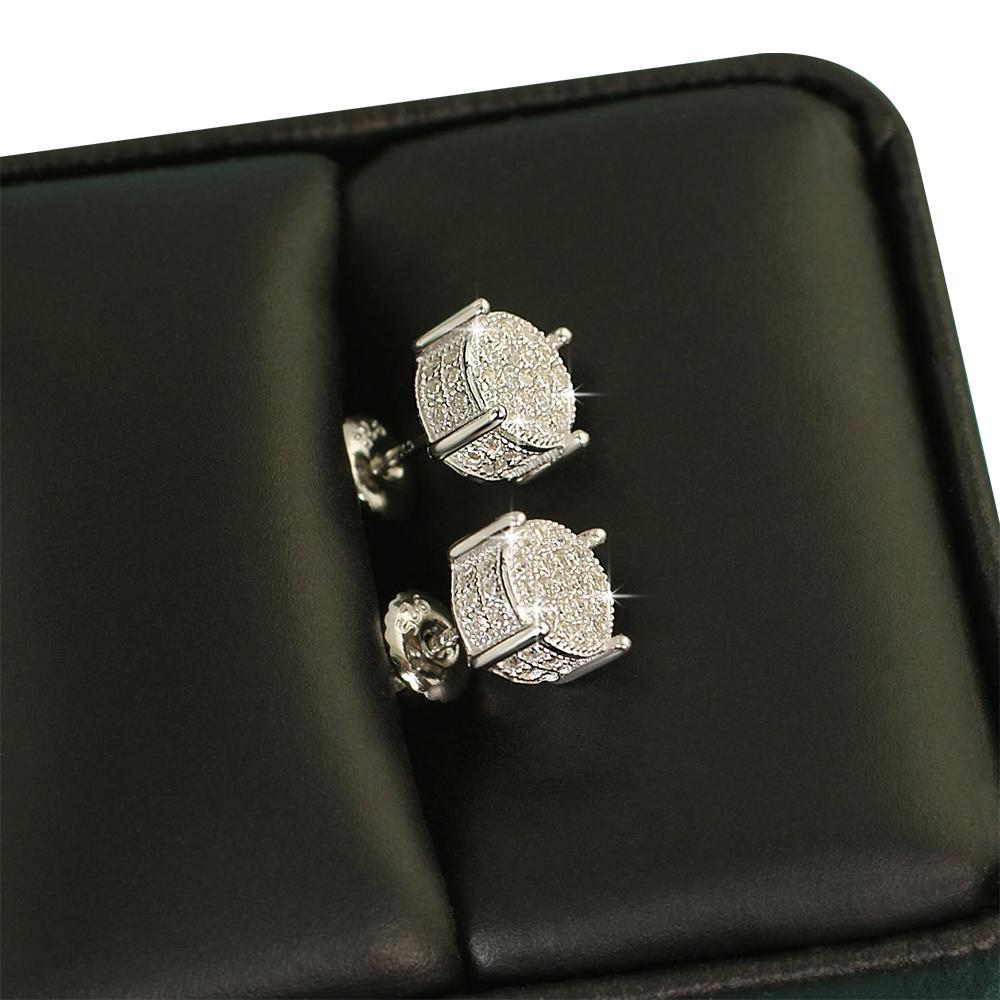 3D Pave Stud VVS Moissanite Earrings .925 Sterling Silver Yellow Gold HipHopBling