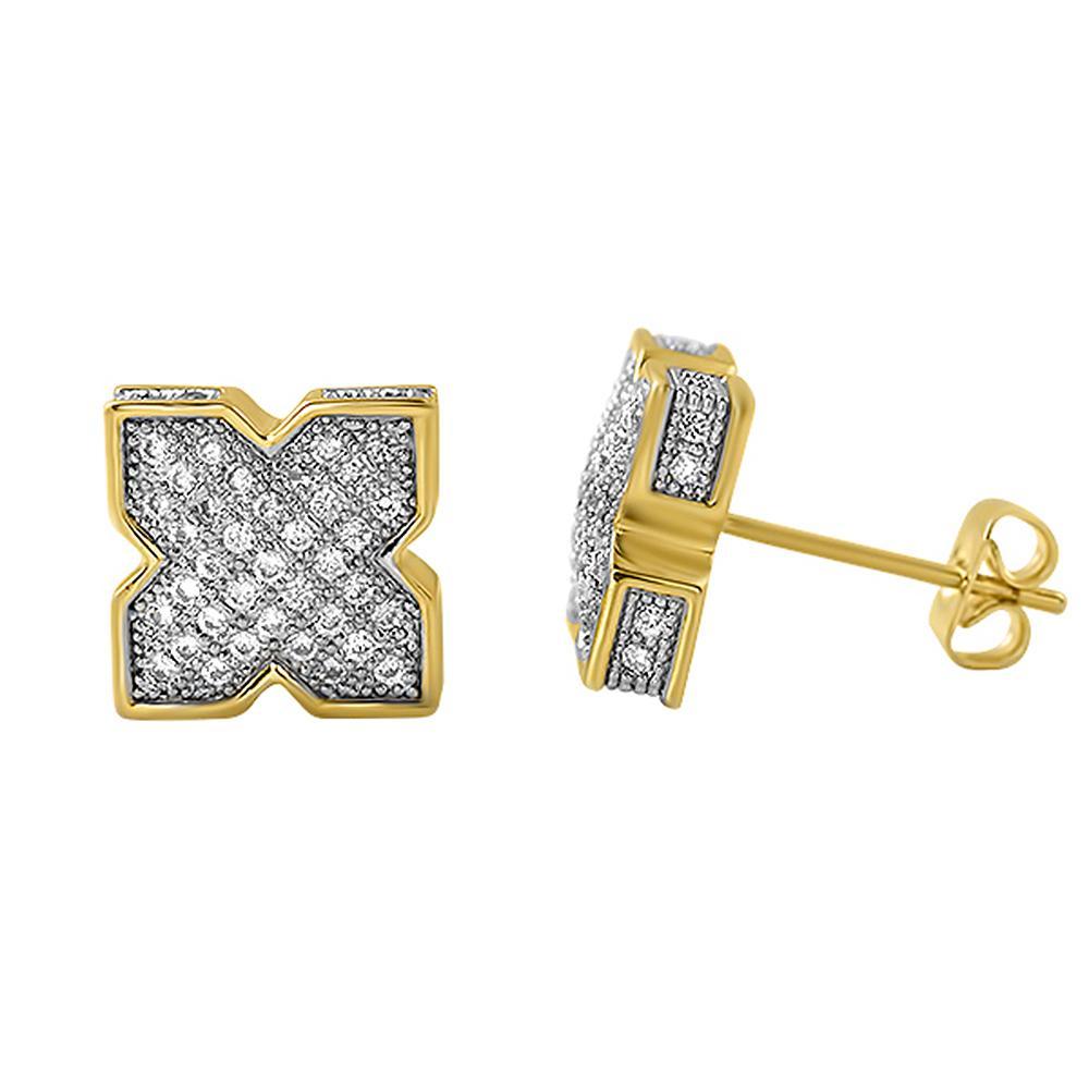 3D Pointed X Gold CZ Bling Bling Earrings HipHopBling