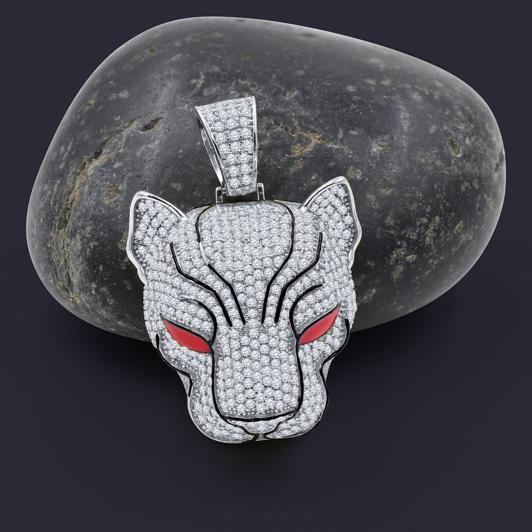3D Red Eye Tiger CZ Iced Out Pendant .925 Sterling Silver Yellow Gold HipHopBling