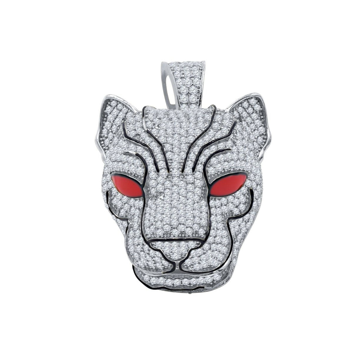 3D Red Eye Tiger CZ Iced Out Pendant .925 Sterling Silver Yellow Gold HipHopBling