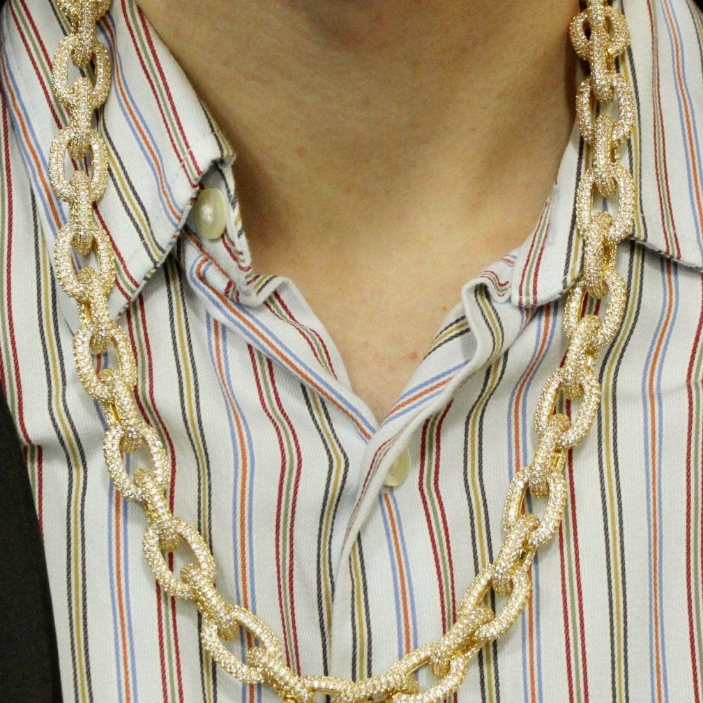 3D Rolo Chain Link Gold Bling Bling Necklace HipHopBling
