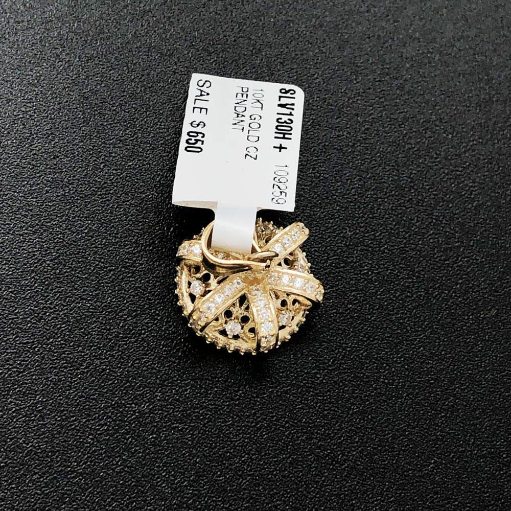 3D Royal Crown CZ 10K Yellow Gold Pendant HipHopBling