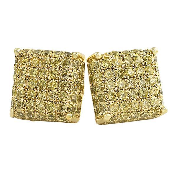 3D Square CZ Bling Bling Earrings Canary Gold HipHopBling