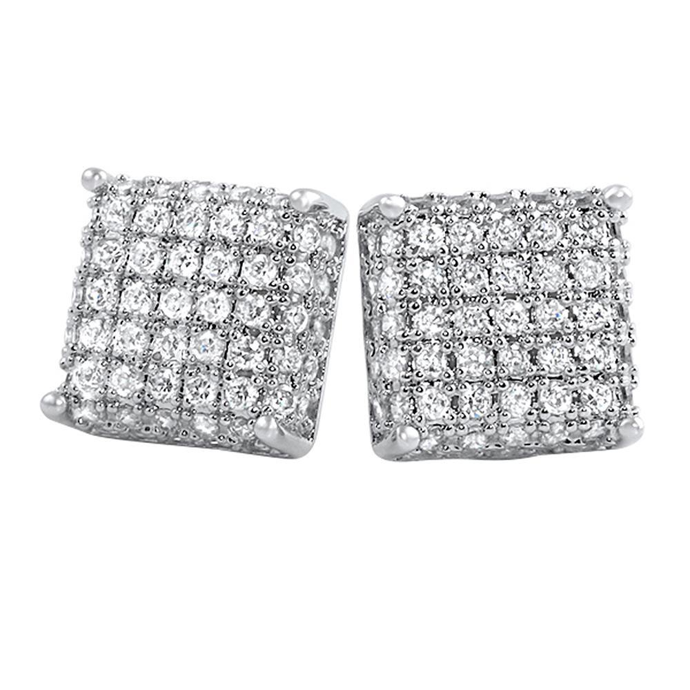 3D Square Rhodium CZ Bling Bling Earrings HipHopBling