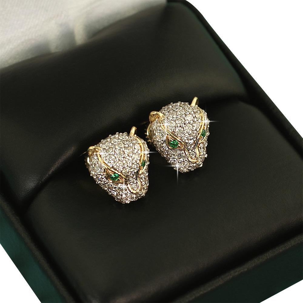 3D Tiger Face Diamond Earrings 1.24cttw 10K Yellow Gold HipHopBling