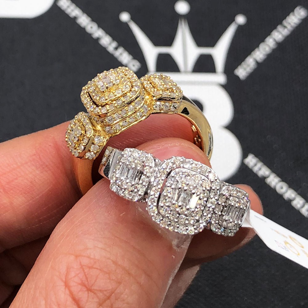 3D Tri Cluster Diamond Ring 1.30cttw 10K Gold 10K Yellow Gold HipHopBling