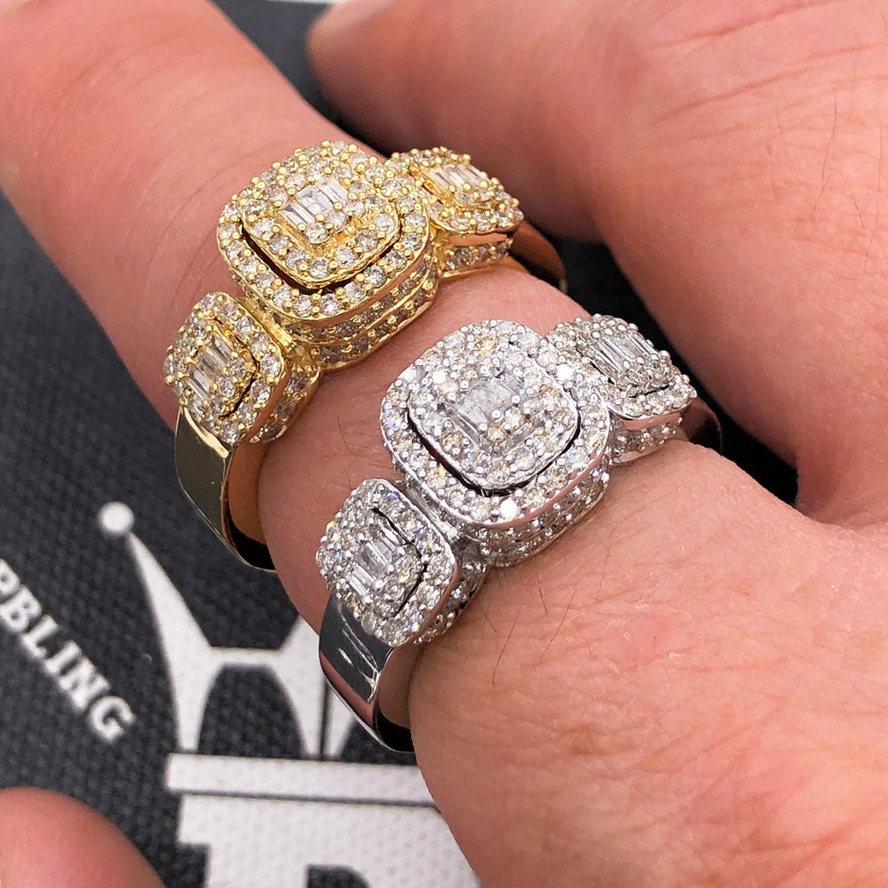 3D Tri Cluster Diamond Ring 1.30cttw 10K Gold 10K Yellow Gold HipHopBling