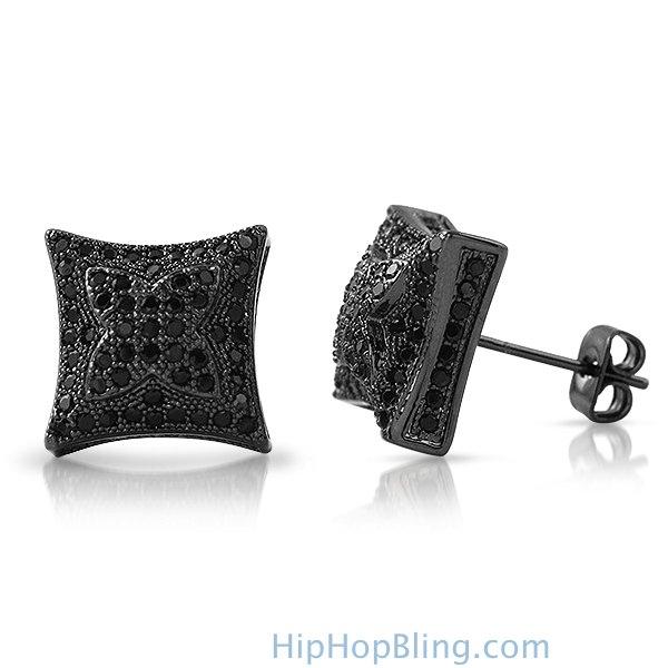 3D X Kite Black CZ Micro Pave Hip Hop Earrings HipHopBling