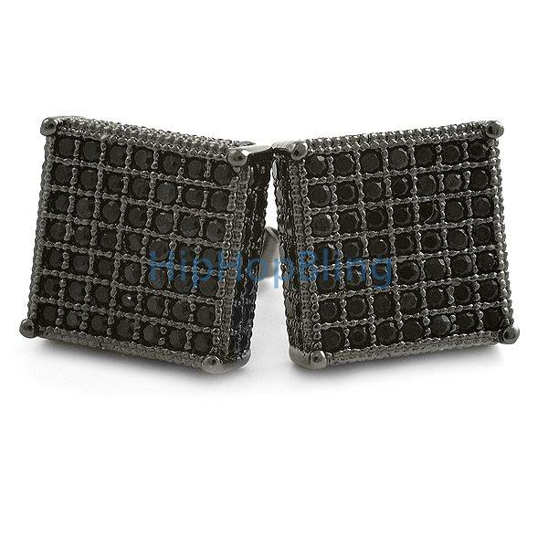 3D XL Box Black CZ Micro Pave Hip Hop Earrings HipHopBling