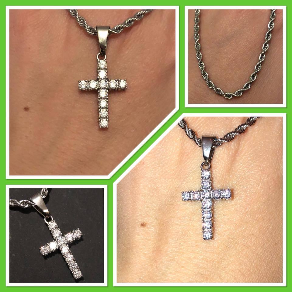 3MM CZ Tennis Cross Bling Bling Stainless Steel Pendant Only HipHopBling