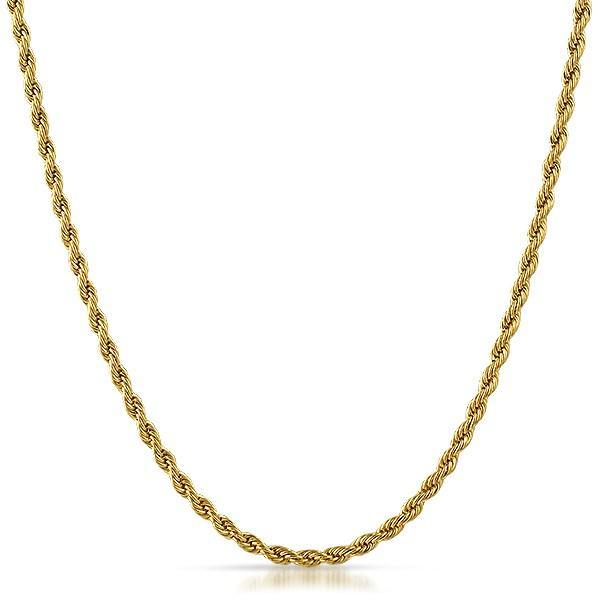 3MM Gold Rope Chain Stainless Steel 18" HipHopBling