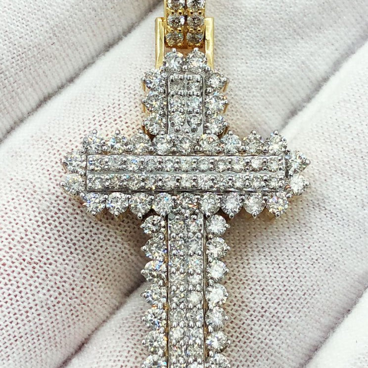 4 Row Cross 3.00cttw Diamond Pendant 10K Yellow Gold HipHopBling