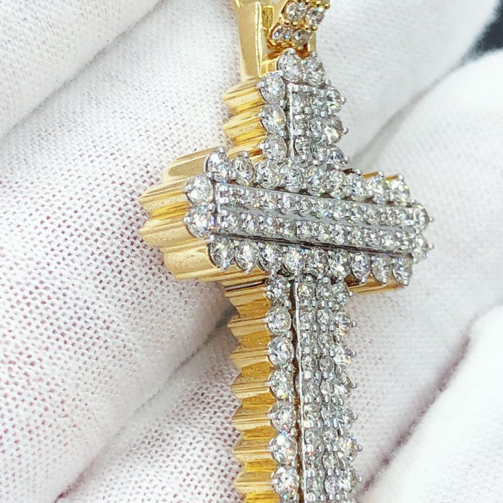 4 Row Cross 3.00cttw Diamond Pendant 10K Yellow Gold HipHopBling