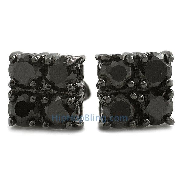 4 Stone Box Black CZ Diamond Bling Bling Earrings HipHopBling