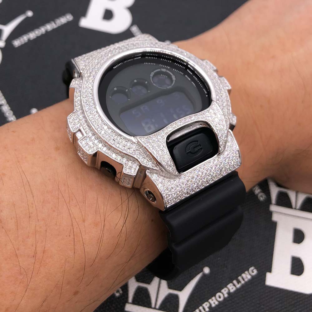 4.25 Carat Moissanite VVS Iced Out G Shock DW6900 Custom Watch Standard Black HipHopBling