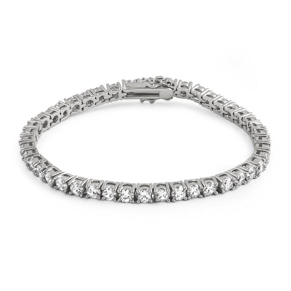 4MM CZ 1 Row Bling Bling Tennis Bracelet Rhodium 7" HipHopBling