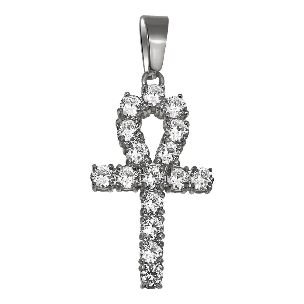 4MM CZ Ankh Cross Stainless Steel Bling Bling Pendant Only HipHopBling