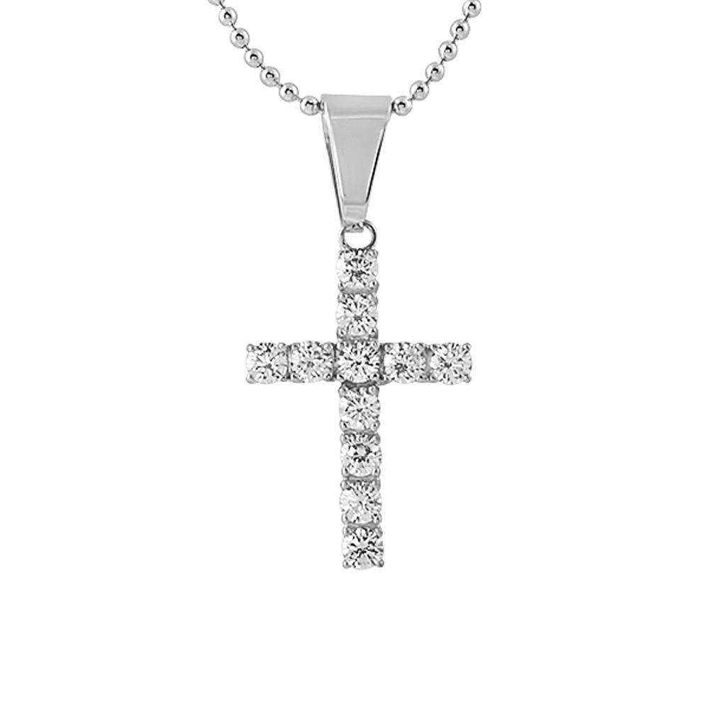 4MM CZ Bling Bling Cross Stainless Steel Pendant Only HipHopBling