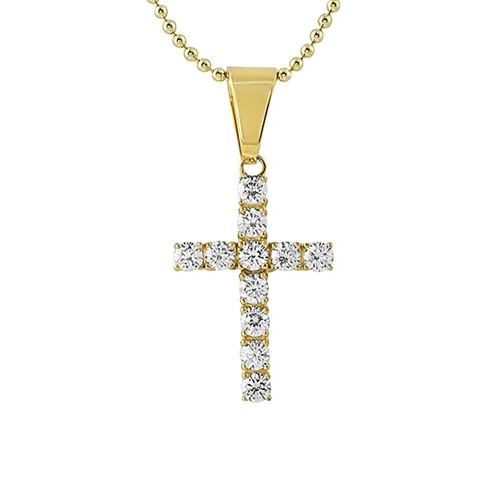 4MM CZ Cross Gold Stainless Steel Bling Bling Pendant Only HipHopBling