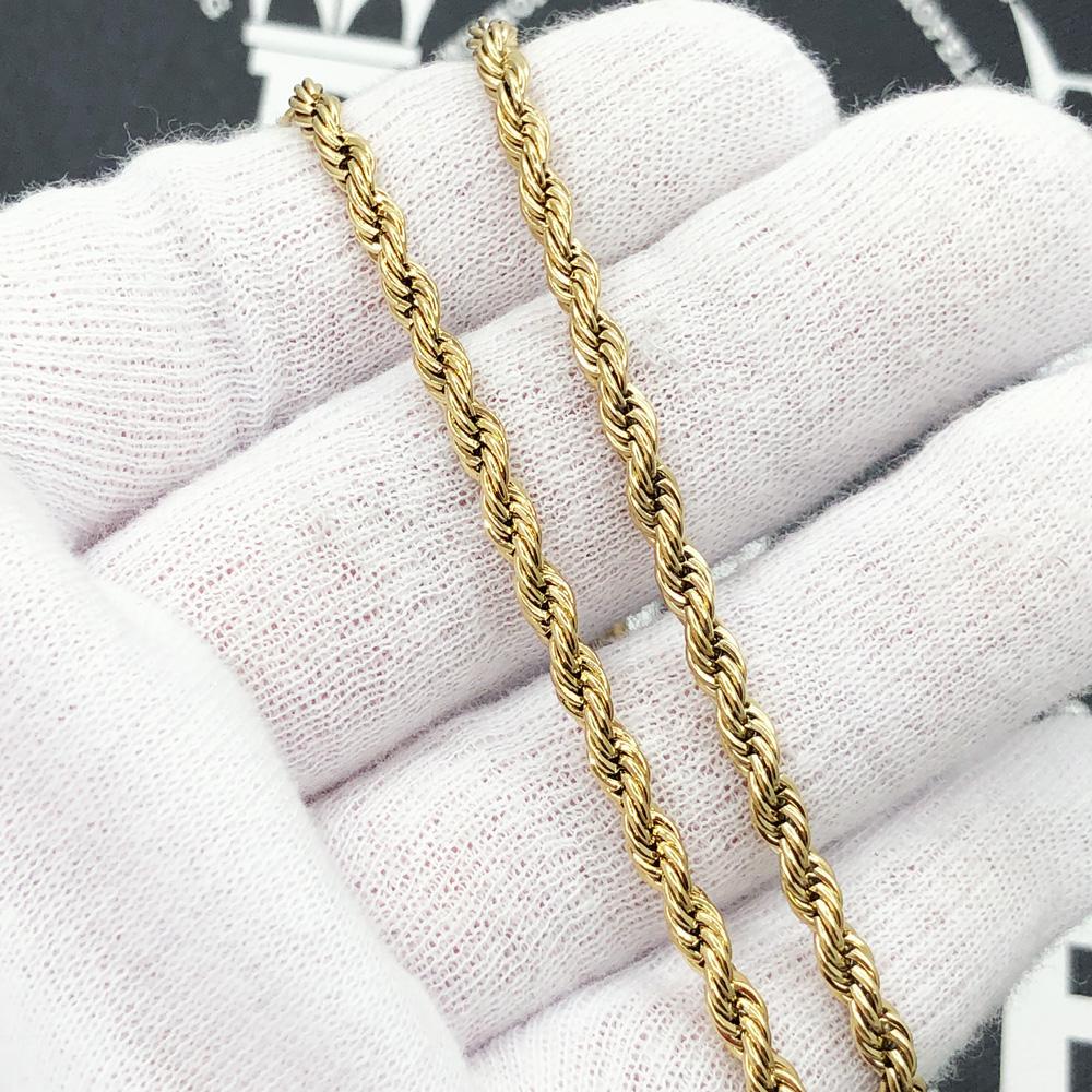 4MM Stainless Steel French Rope Chain Yellow Gold 16" HipHopBling
