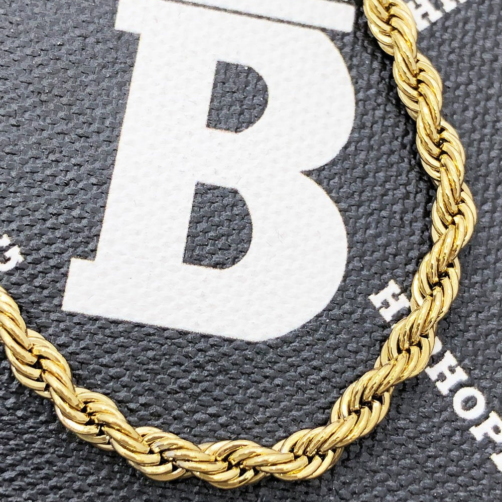 4MM Stainless Steel French Rope Chain Yellow Gold 16" HipHopBling