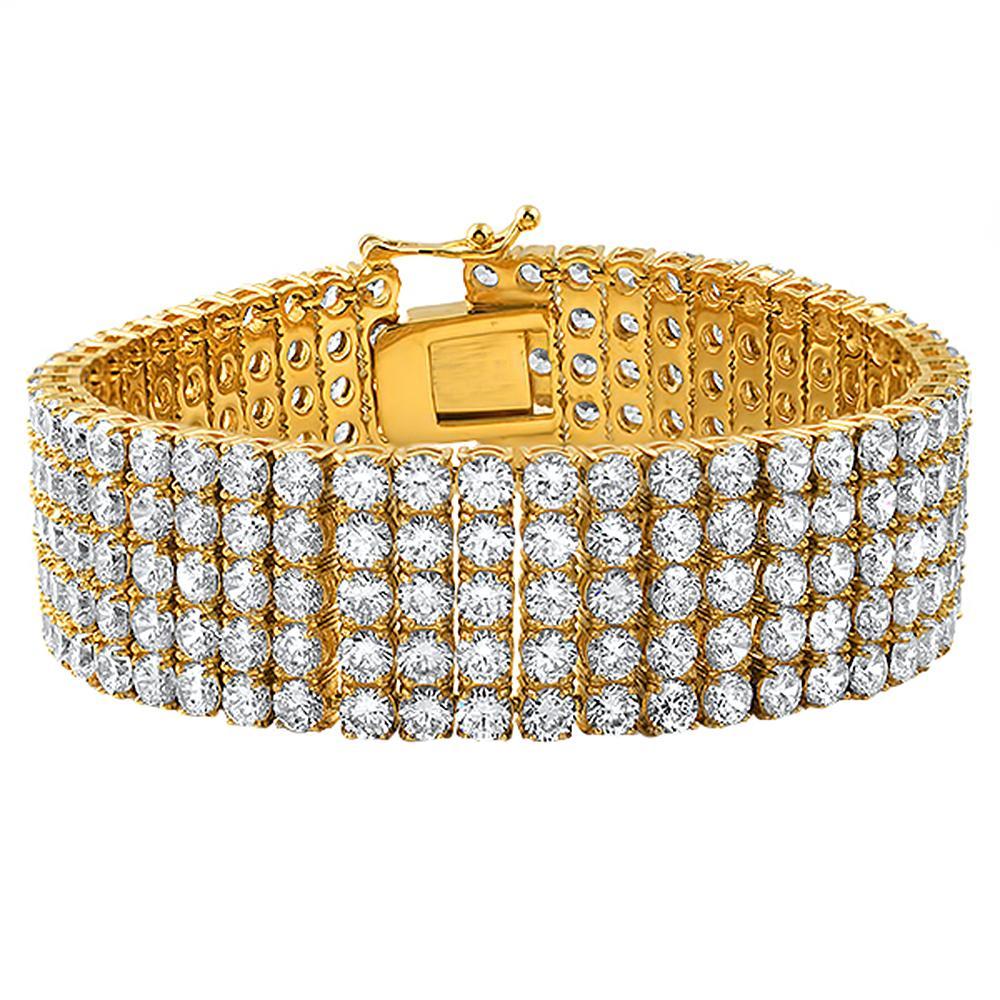 5 Row Bling Bling Bracelet Gold Stainless Steel HipHopBling