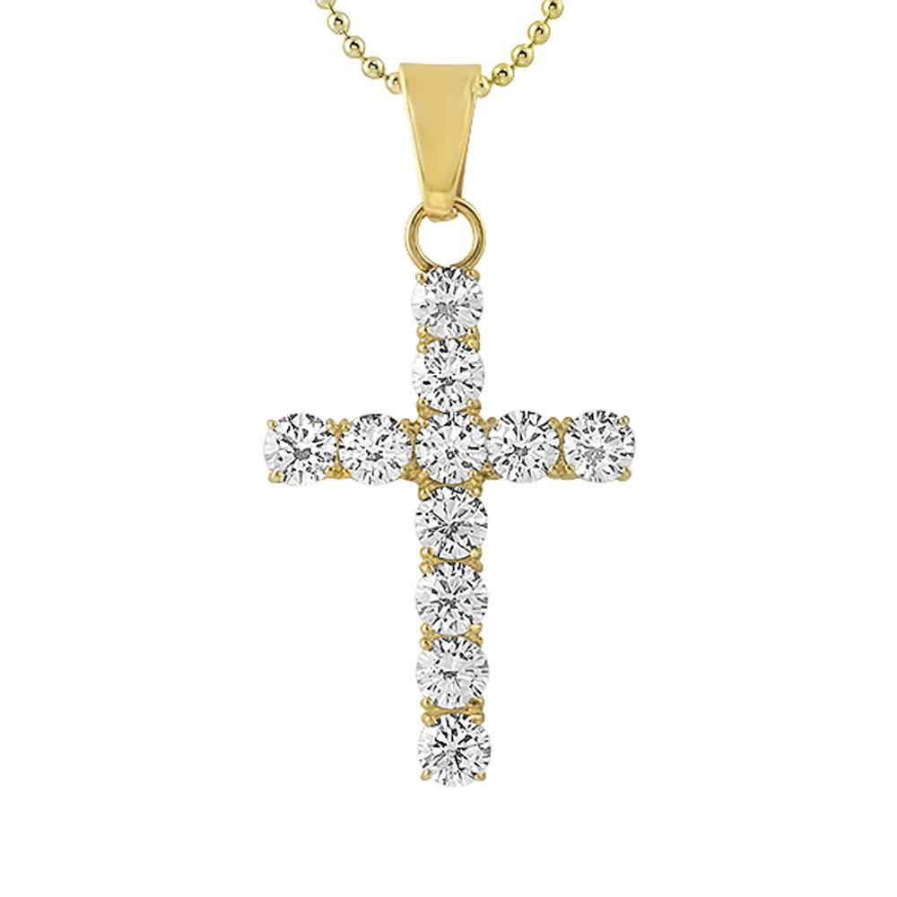 6MM CZ Bling Bling Cross Gold Stainless Steel Pendant Only HipHopBling