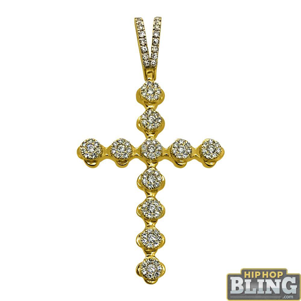 .73cttw Diamond Cluster Cross Pendant 14K Yellow Gold HipHopBling
