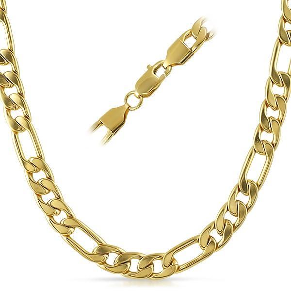 8MM Figaro IP Gold Stainless Steel Chain Necklace 30" HipHopBling