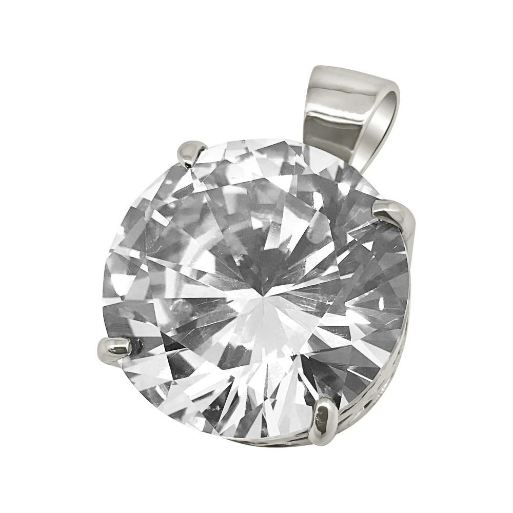 .925 Silver 20MM CZ Solitaire Bling Bling Pendant White Gold HipHopBling