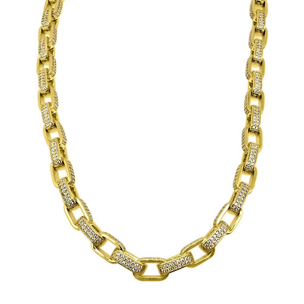.925 Silver 3D Box Link CZ Bling Chain Gold Wrapped 16" HipHopBling