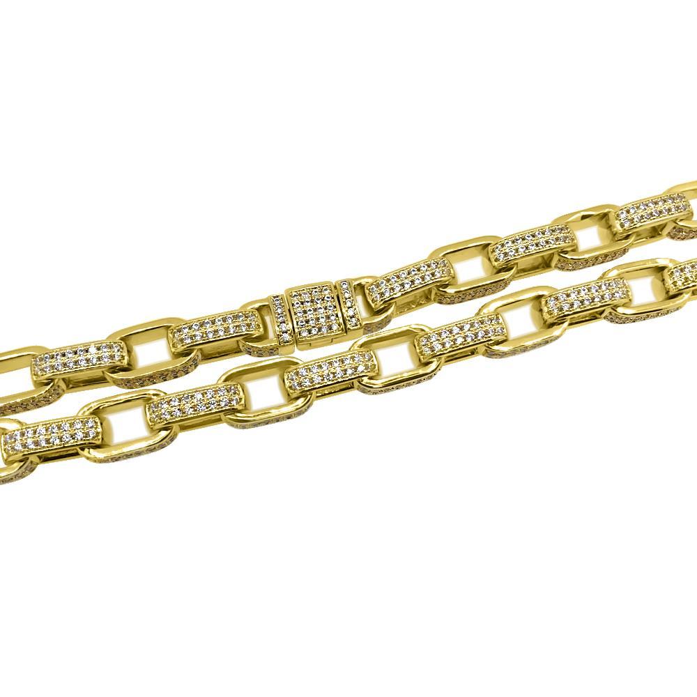 .925 Silver 3D Box Link CZ Bling Chain Gold Wrapped 16" HipHopBling