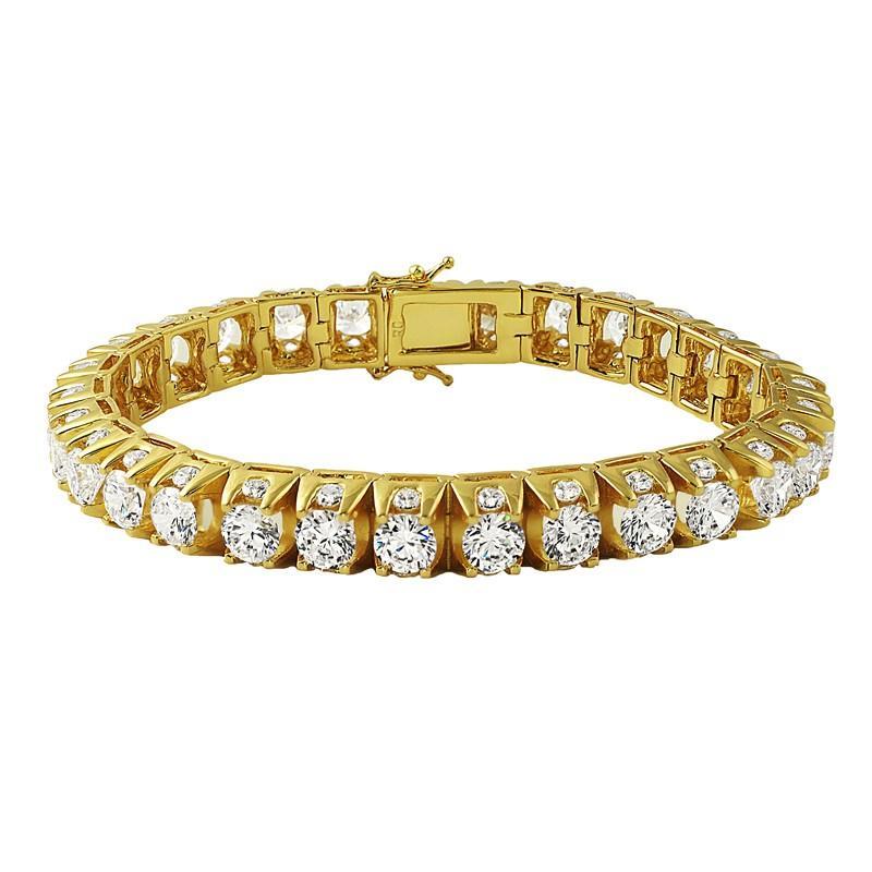 .925 Silver 3D Thick Tennis Gold Bracelet HipHopBling